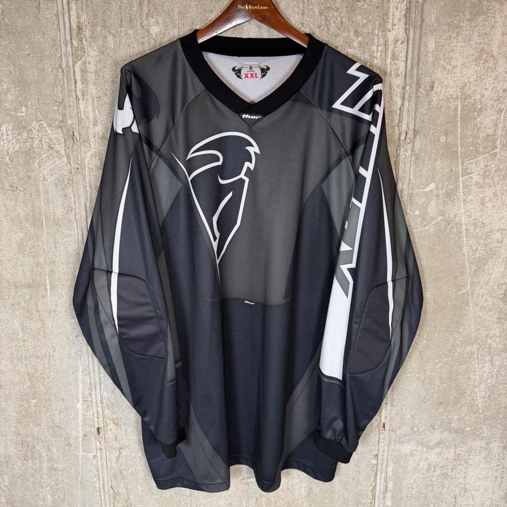 Thor Phase Motocross Jersey Mens XXL Black Gray White Padded Racing Shirt